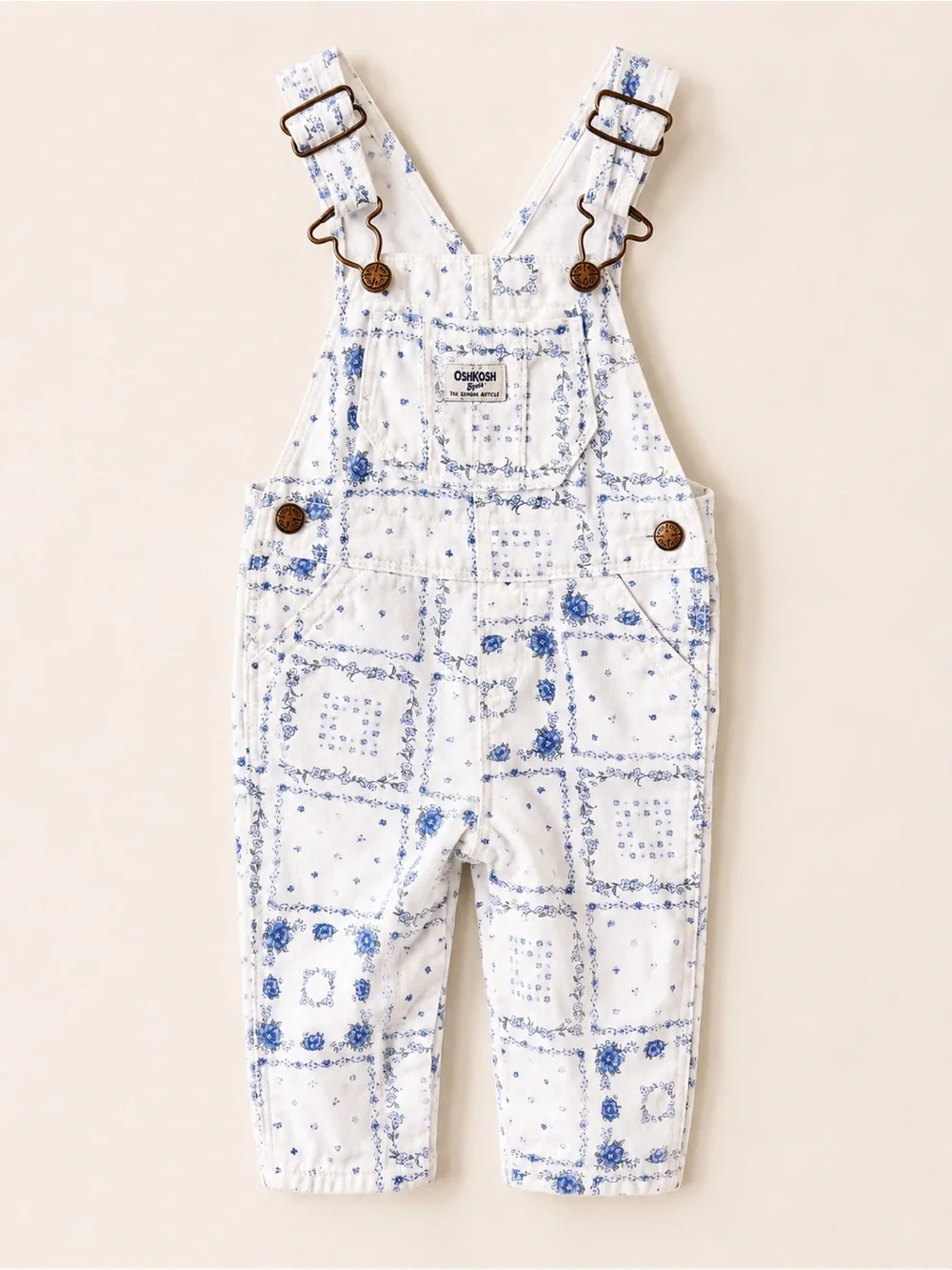 OshKosh B'gosh White & Blue Floral Patch Overalls